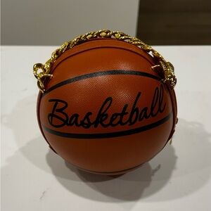 Basketball-Inspired Crossbody Bag in Orange with Gold Chain